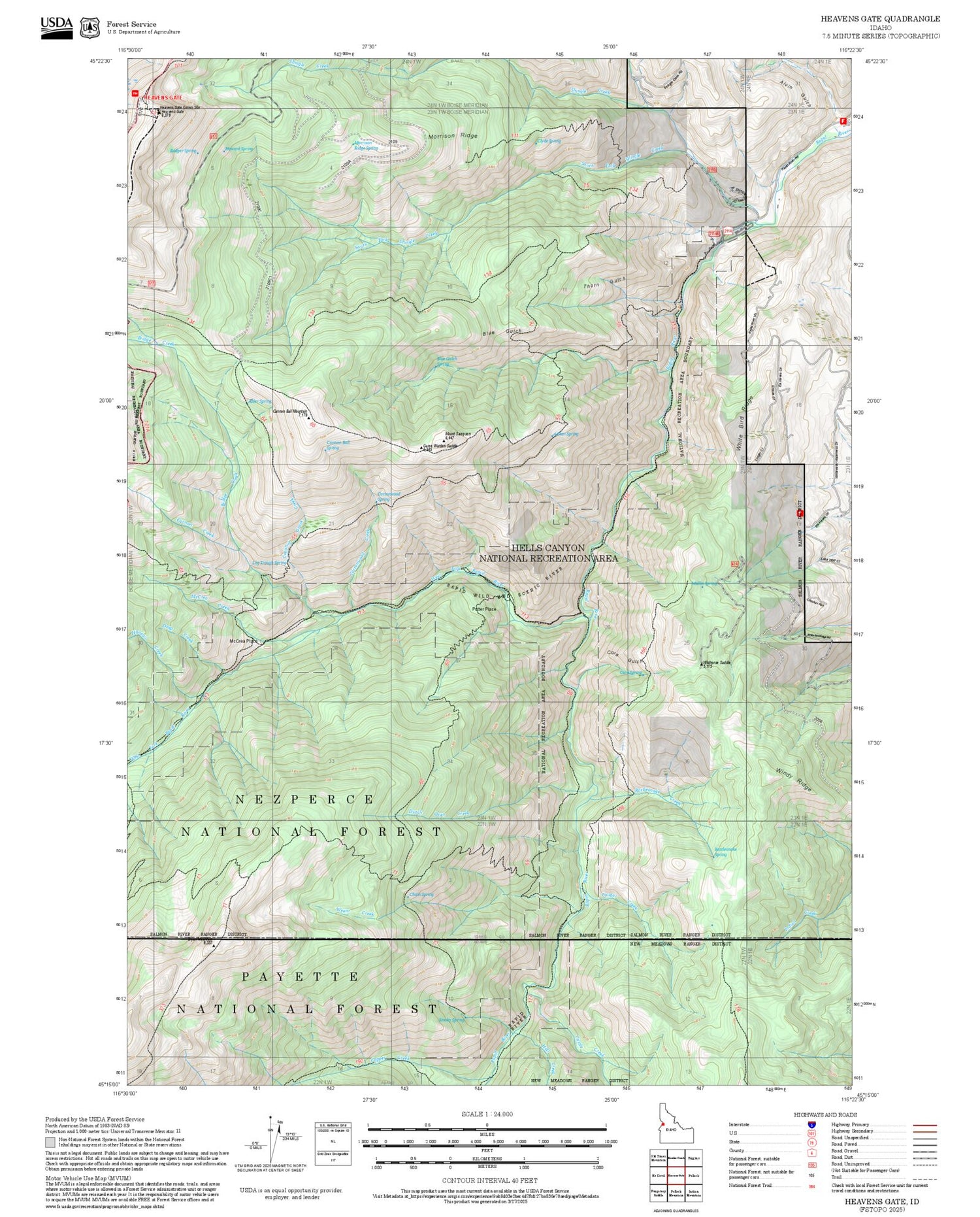 2025 Forest Service Topo Map of Heavens Gate Idaho