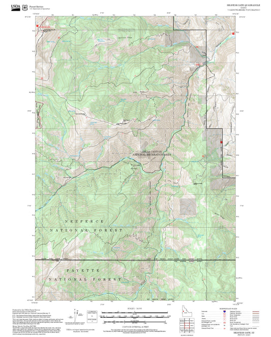 2025 Forest Service Topo Map of Heavens Gate Idaho