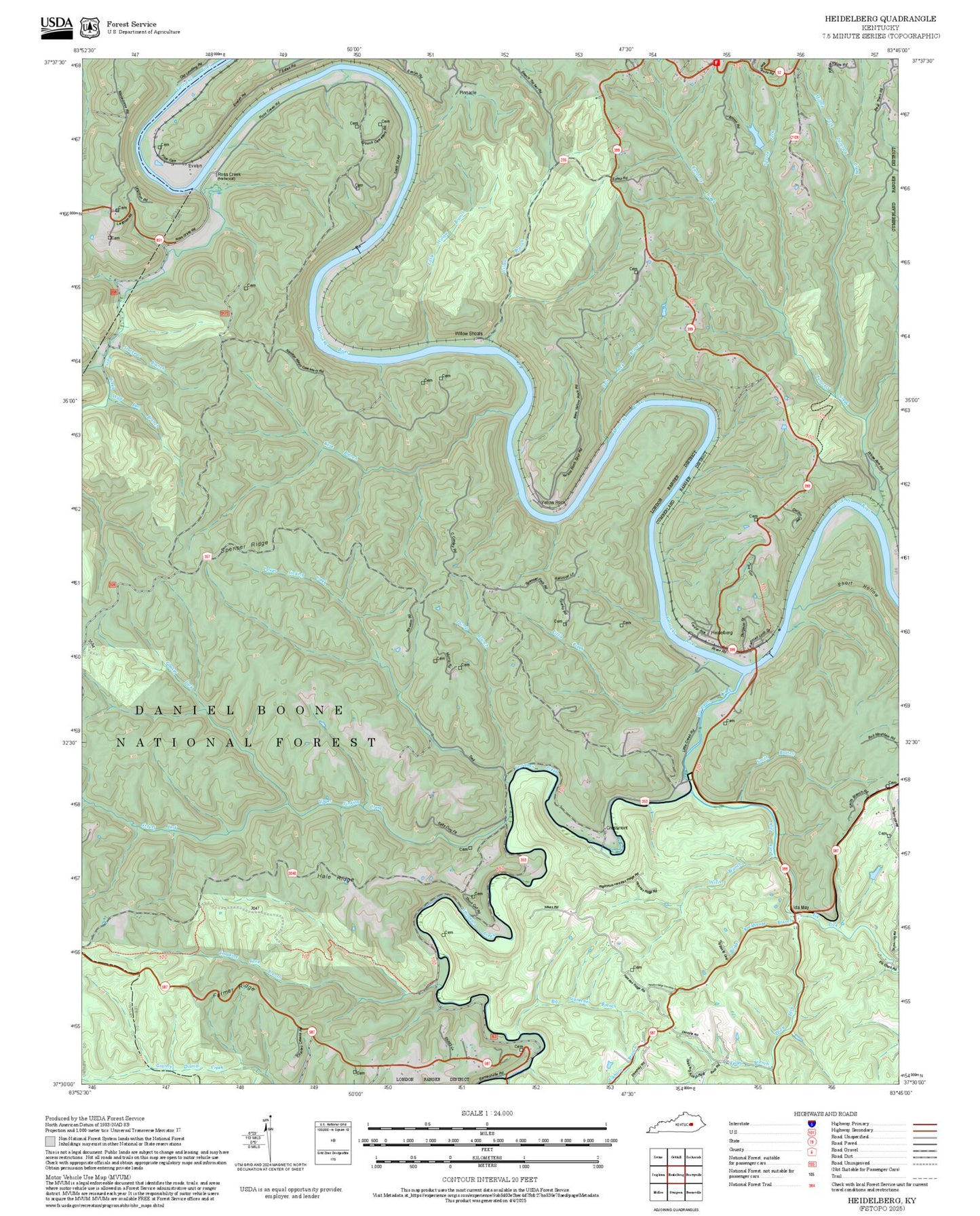 2025 Forest Service Topo Map of Heidelberg Kentucky