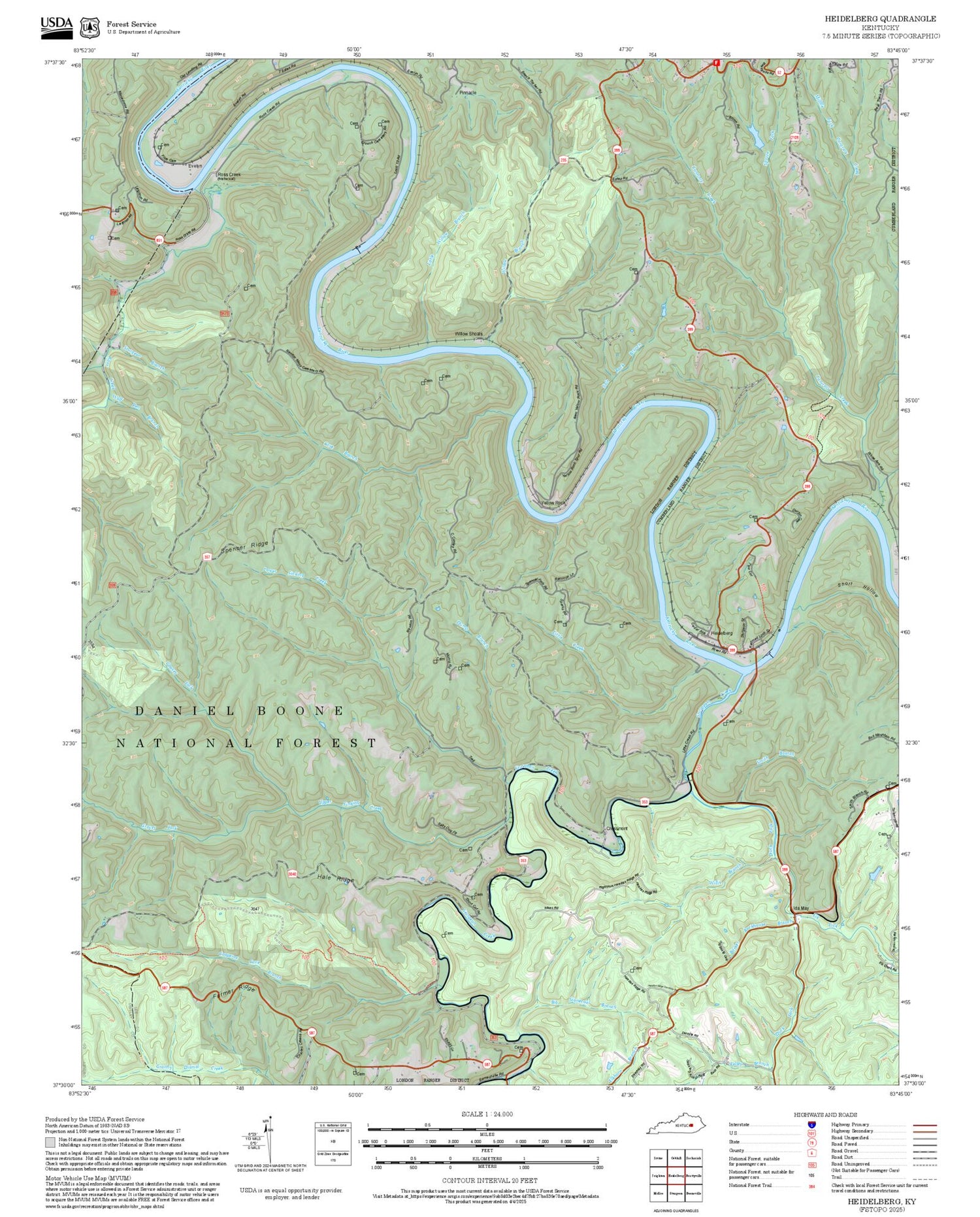 2025 Forest Service Topo Map of Heidelberg Kentucky
