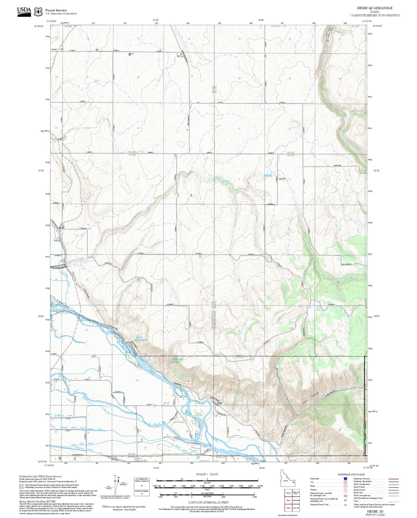 2025 Forest Service Topo Map of Heise Idaho
