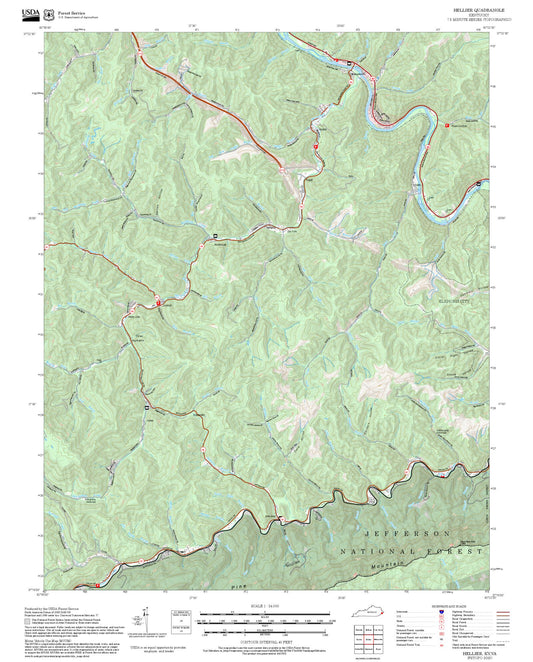 2025 Forest Service Topo Map of Hellier Kentucky
