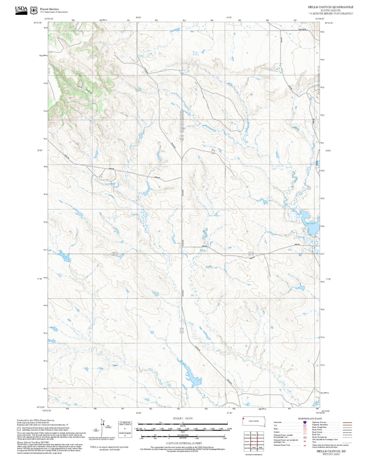 2025 Forest Service Topo Map of Hells Canyon South Dakota