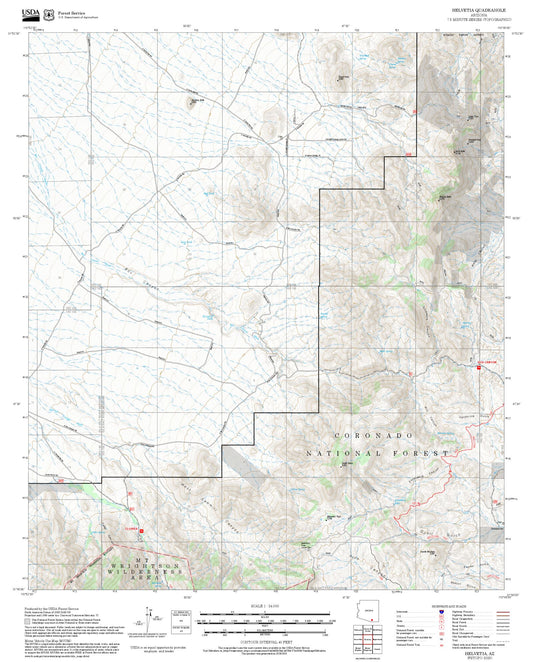 2025 Forest Service Topo Map of Helvetia Arizona