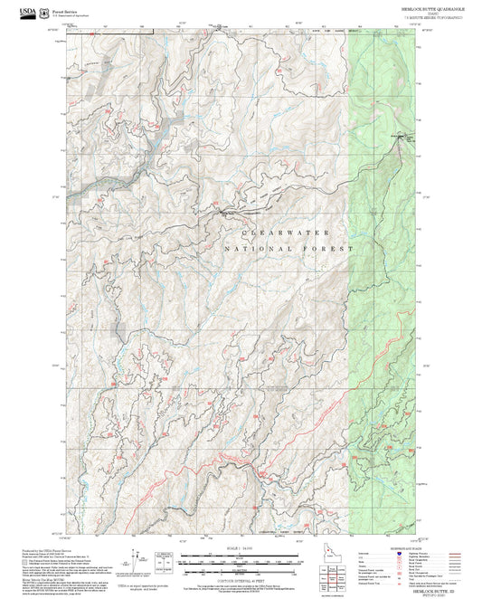 2025 Forest Service Topo Map of Hemlock Butte Idaho
