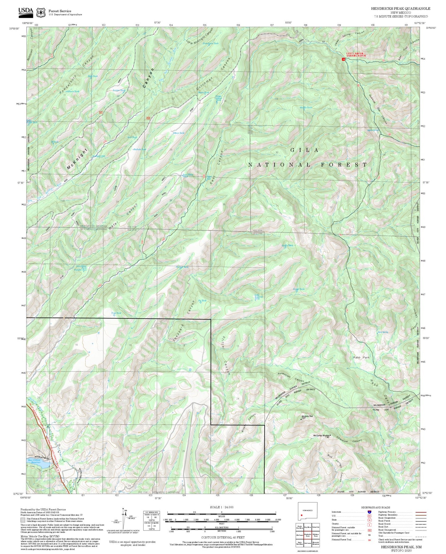 2025 Forest Service Topo Map of Hendricks Peak New Mexico