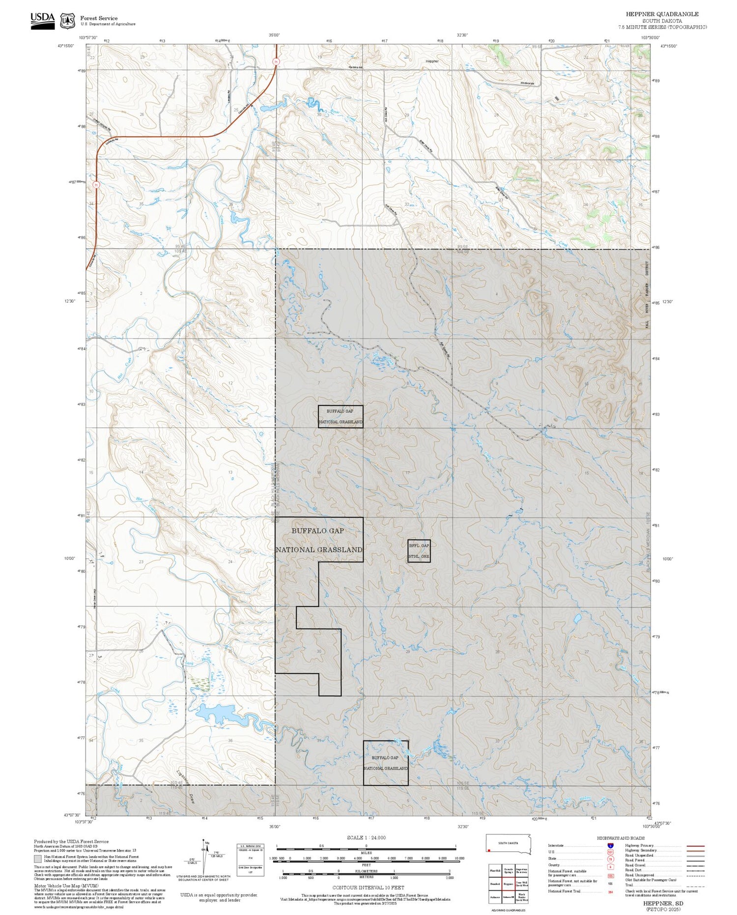 2025 Forest Service Topo Map of Heppner South Dakota
