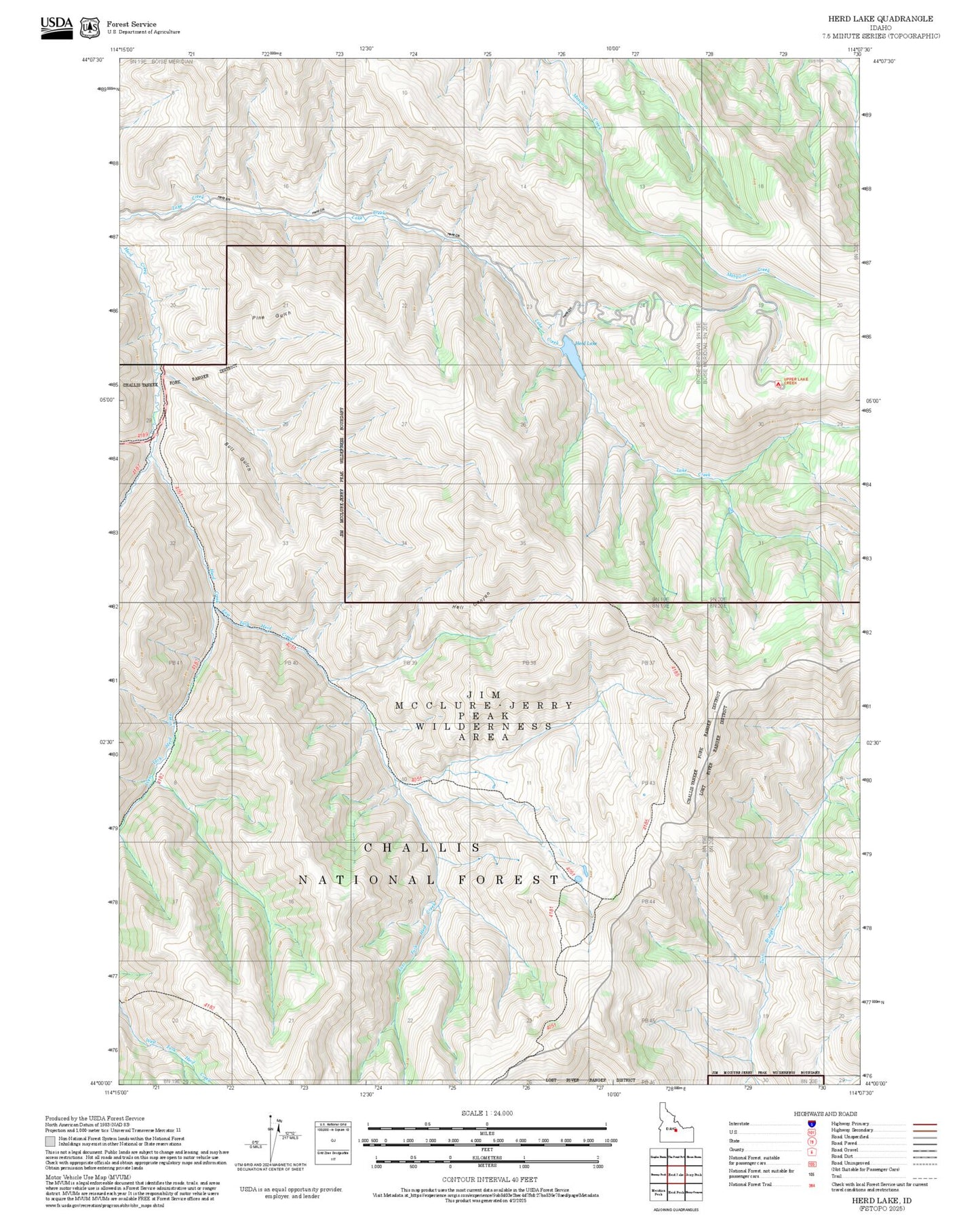 2025 Forest Service Topo Map of Herd Lake Idaho