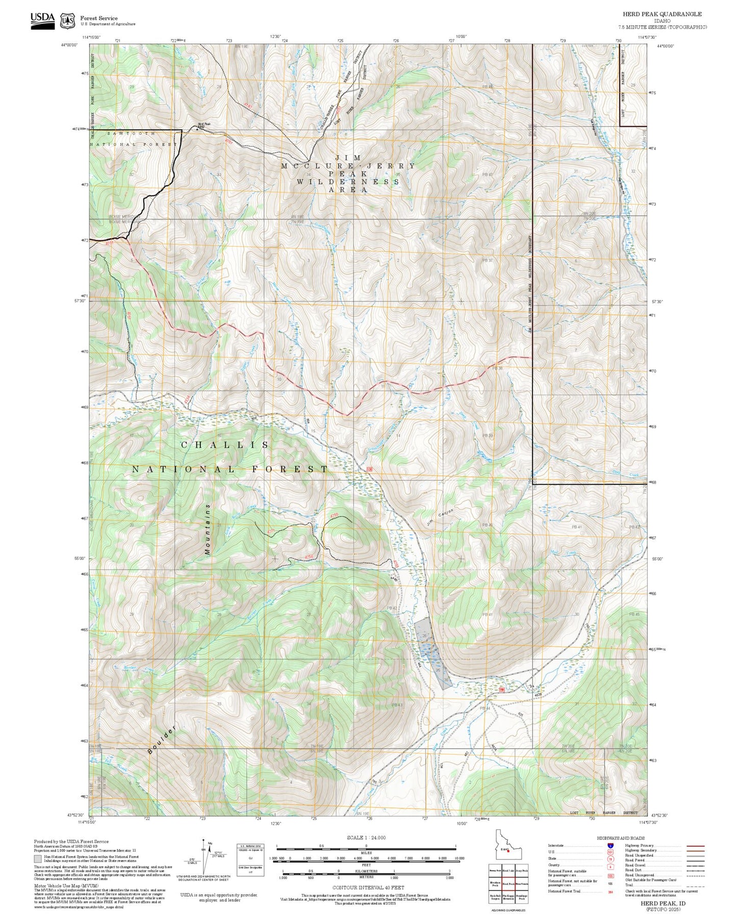2025 Forest Service Topo Map of Herd Peak Idaho