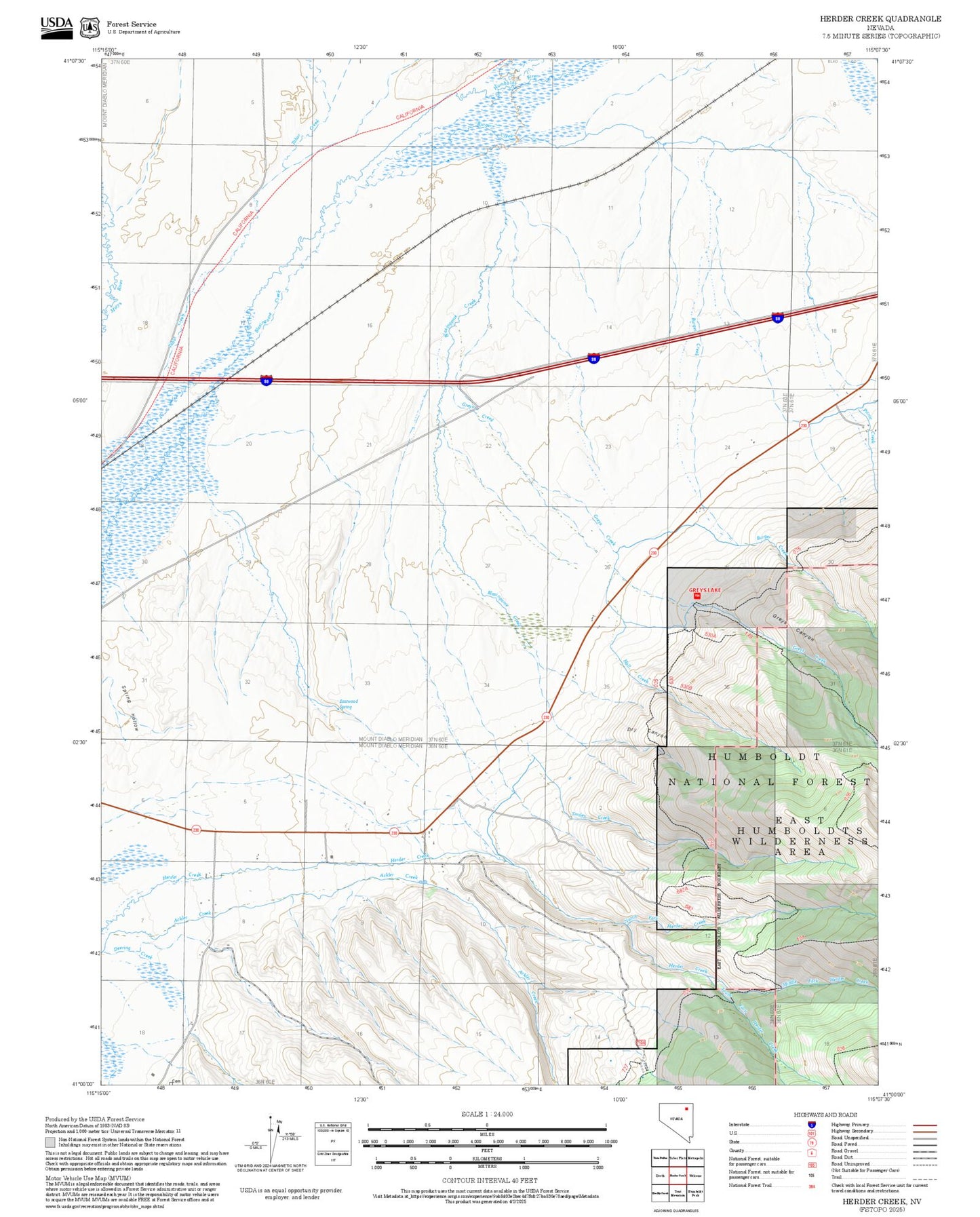 2025 Forest Service Topo Map of Herder Creek Nevada