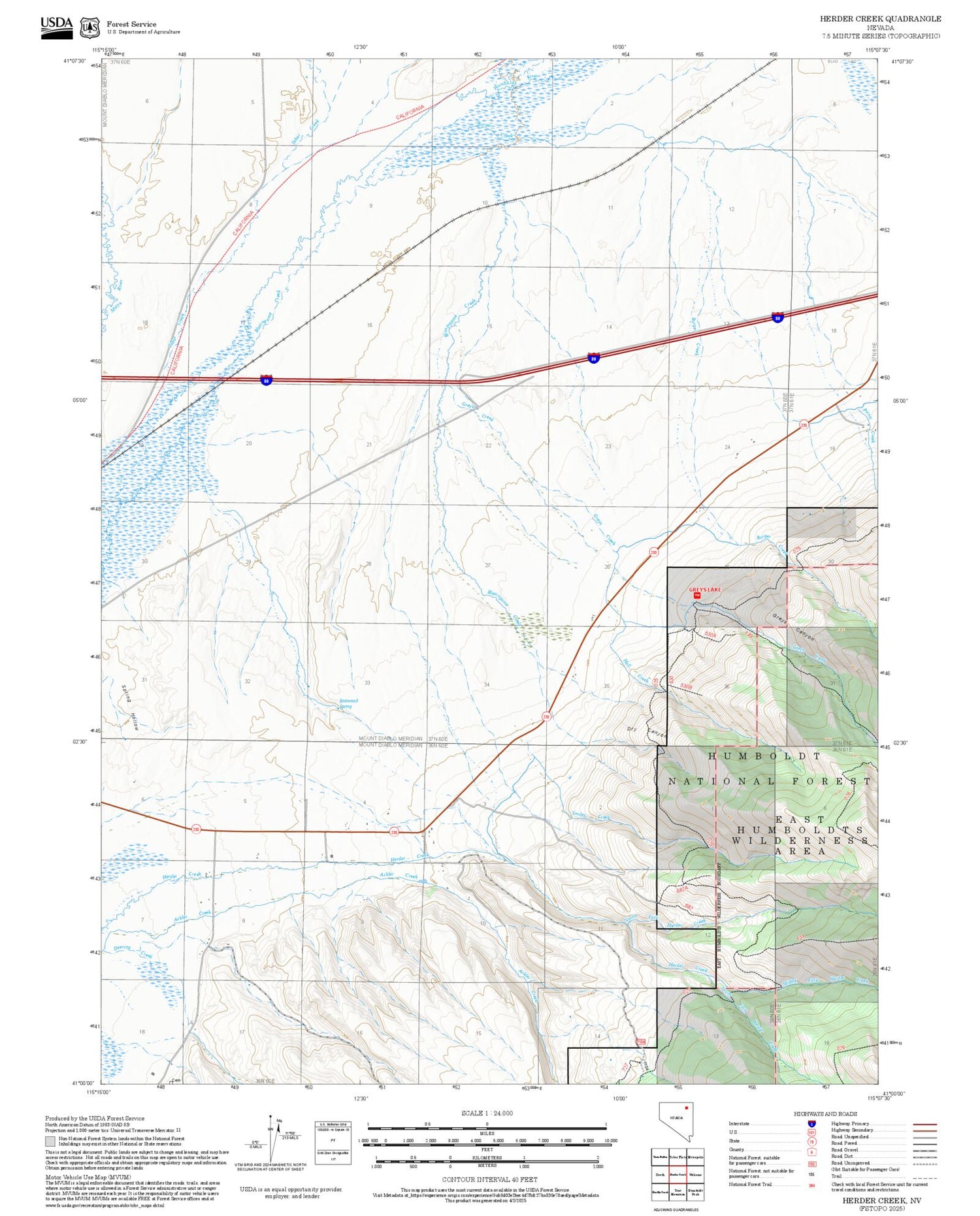 2025 Forest Service Topo Map of Herder Creek Nevada
