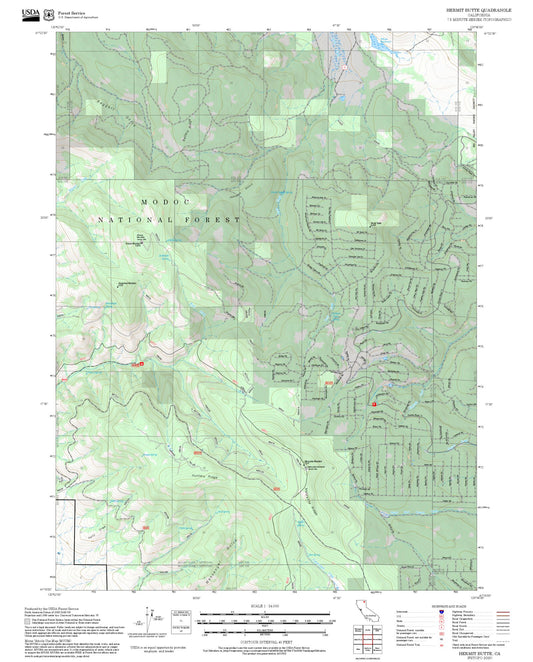 2025 Forest Service Topo Map of Hermit Butte California