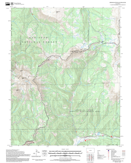 2025 Forest Service Topo Map of Hermosa Peak Colorado
