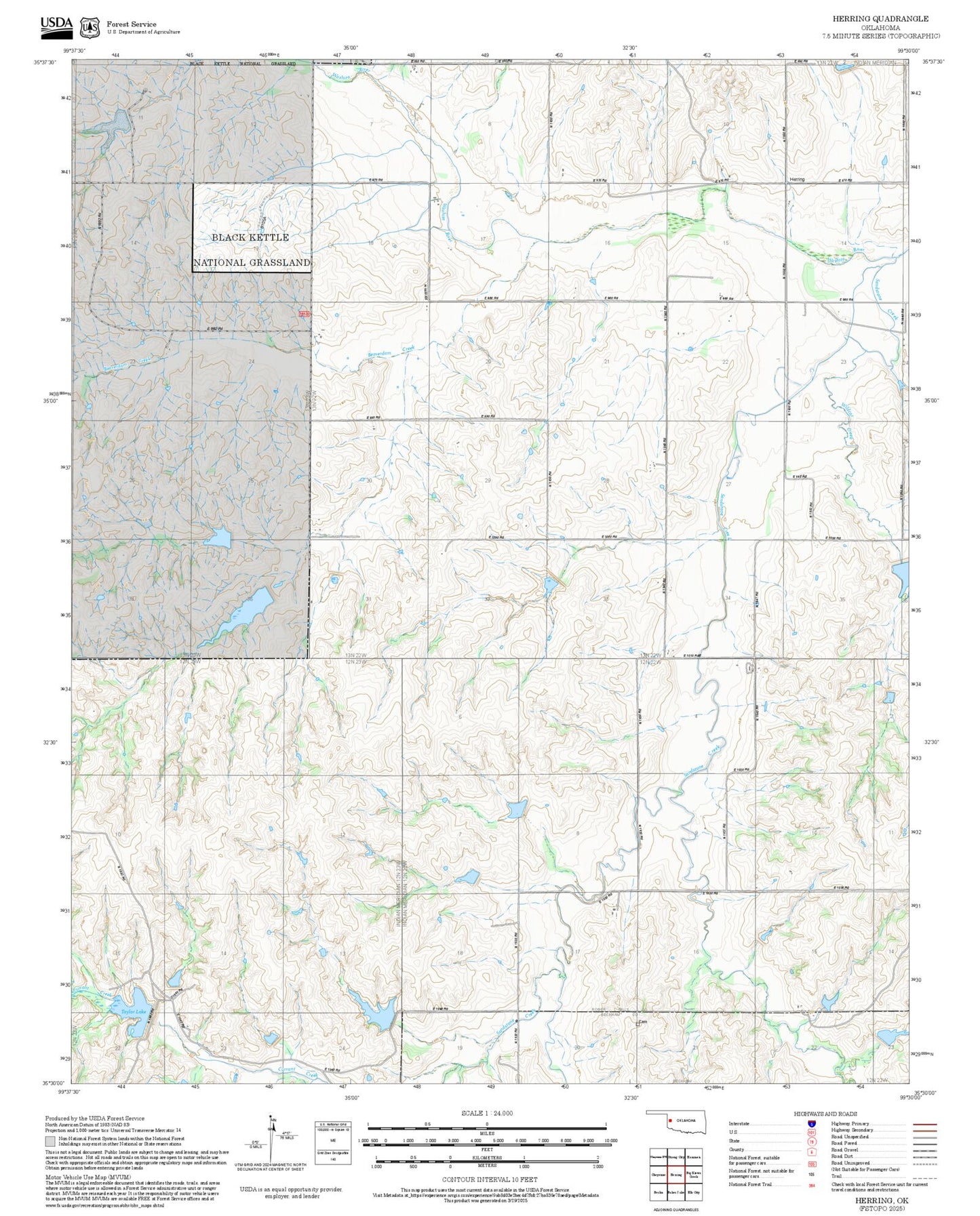 2025 Forest Service Topo Map of Herring Oklahoma