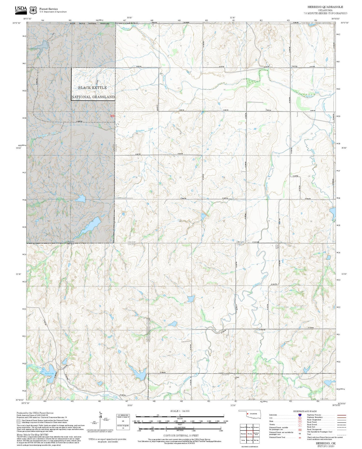 2025 Forest Service Topo Map of Herring Oklahoma
