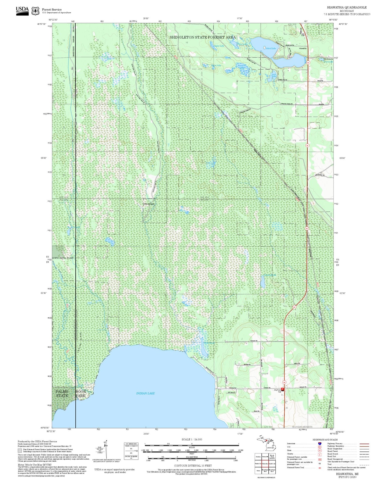 2025 Forest Service Topo Map of Hiawatha Michigan