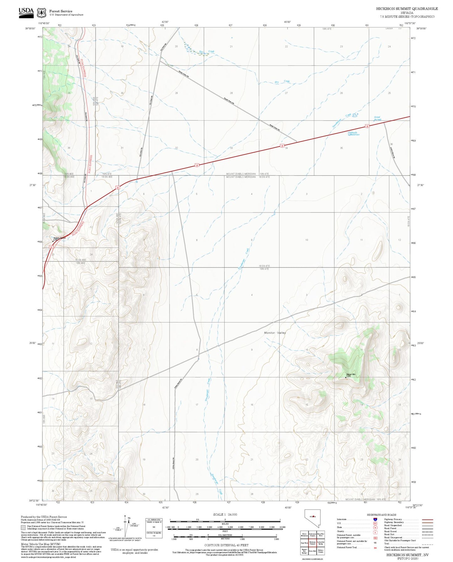 2025 Forest Service Topo Map of Hickison Summit Nevada