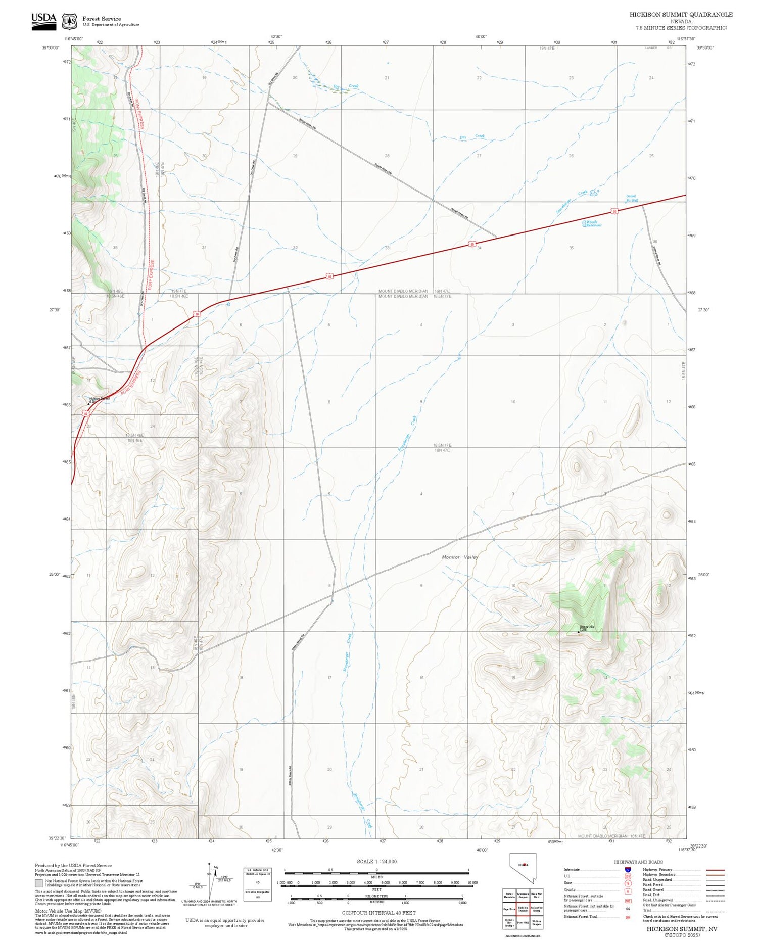 2025 Forest Service Topo Map of Hickison Summit Nevada