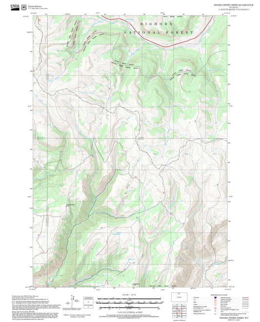 2025 Forest Service Topo Map of Hidden Tepee Creek Wyoming
