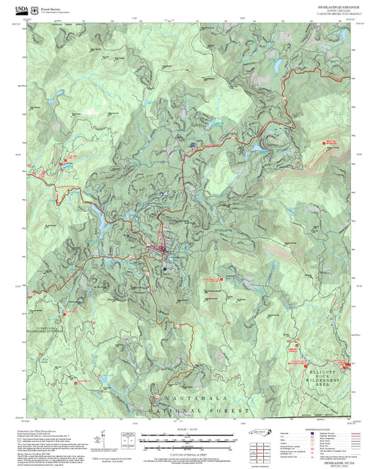 2025 Forest Service Topo Map of Highlands North Carolina
