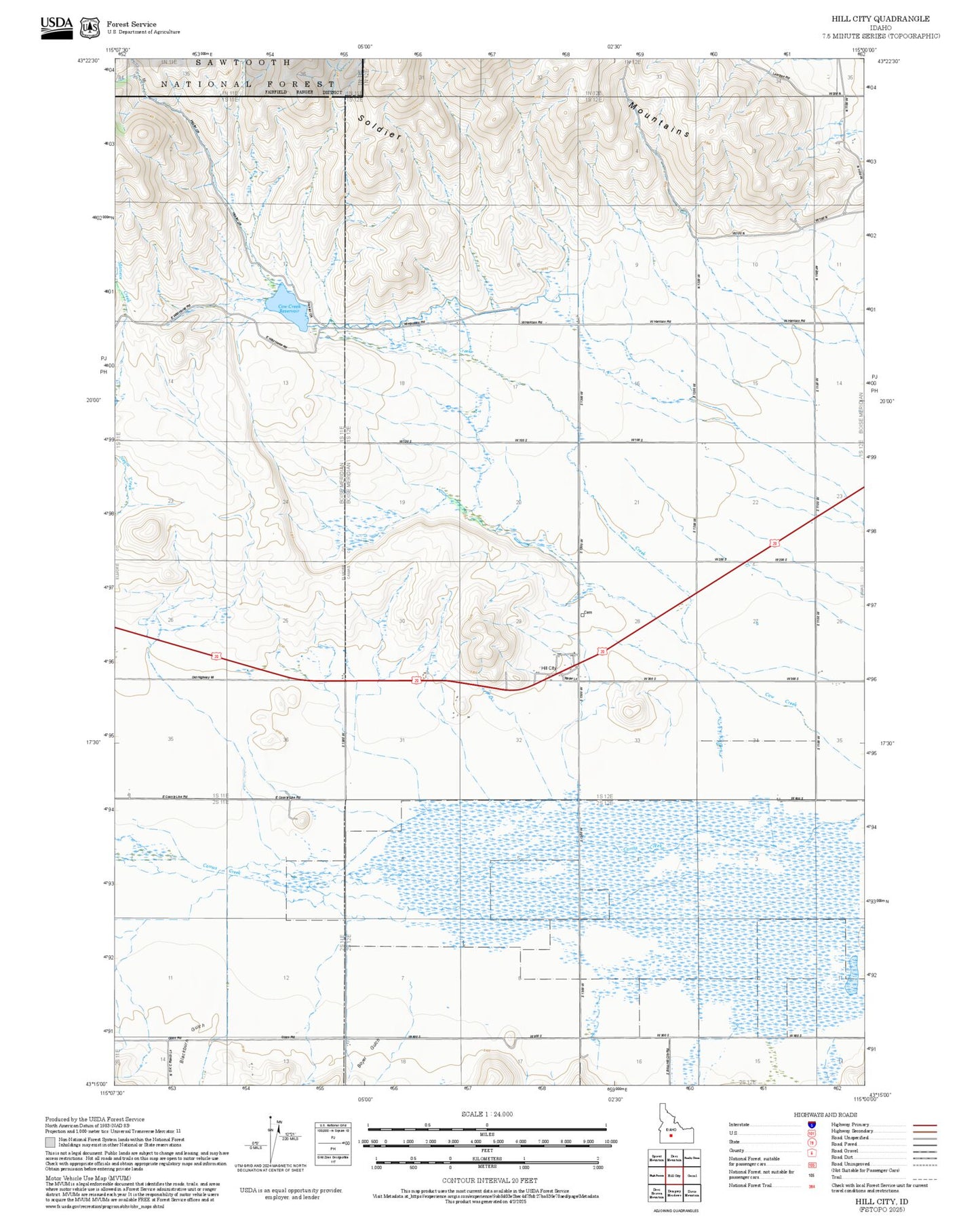 2025 Forest Service Topo Map of Hill City Idaho