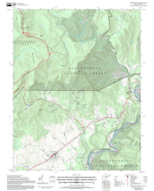 2025 Forest Service Topo Map of Hillsboro West Virginia