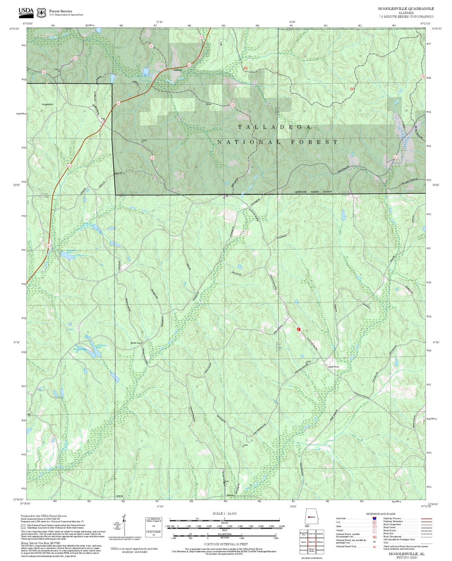 2025 Forest Service Topo Map of Hogglesville Alabama