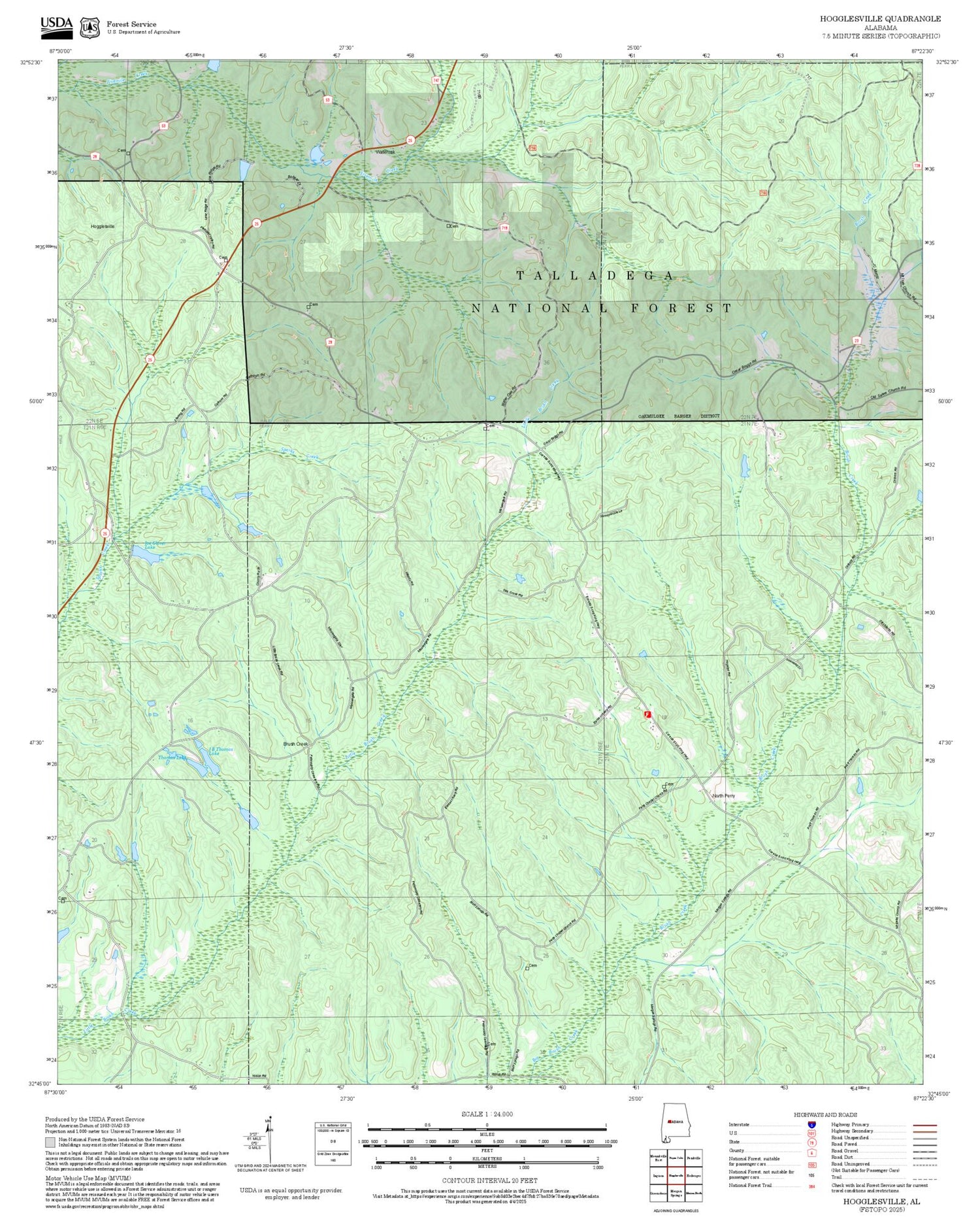 2025 Forest Service Topo Map of Hogglesville Alabama