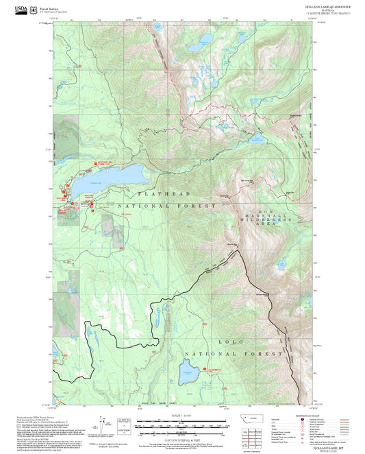 2025 Forest Service Topo Map of Holland Lake Montana