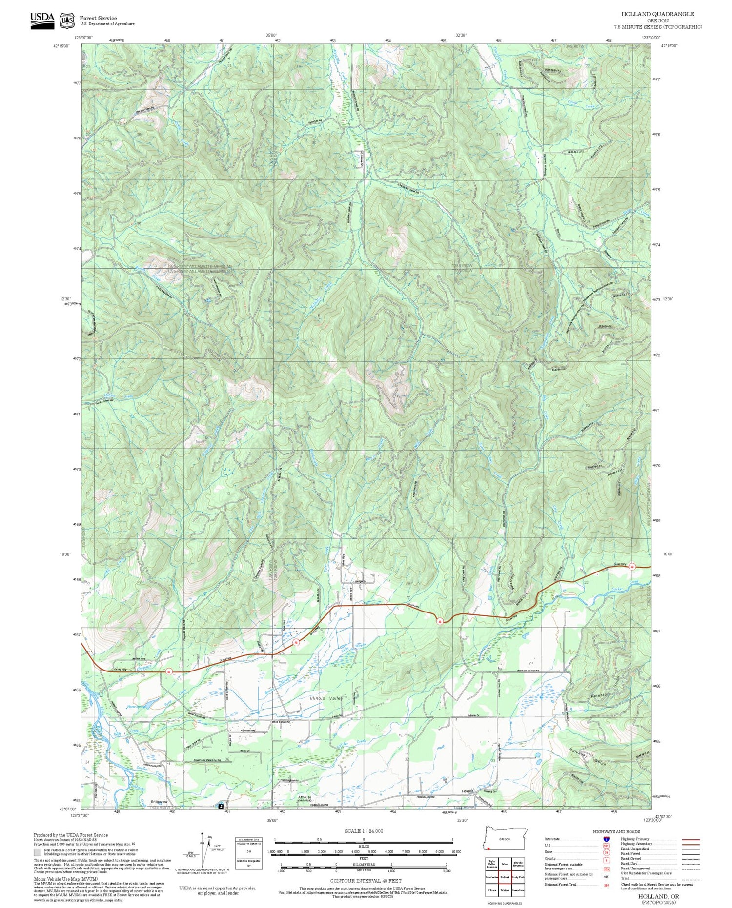 2025 Forest Service Topo Map of Holland Oregon