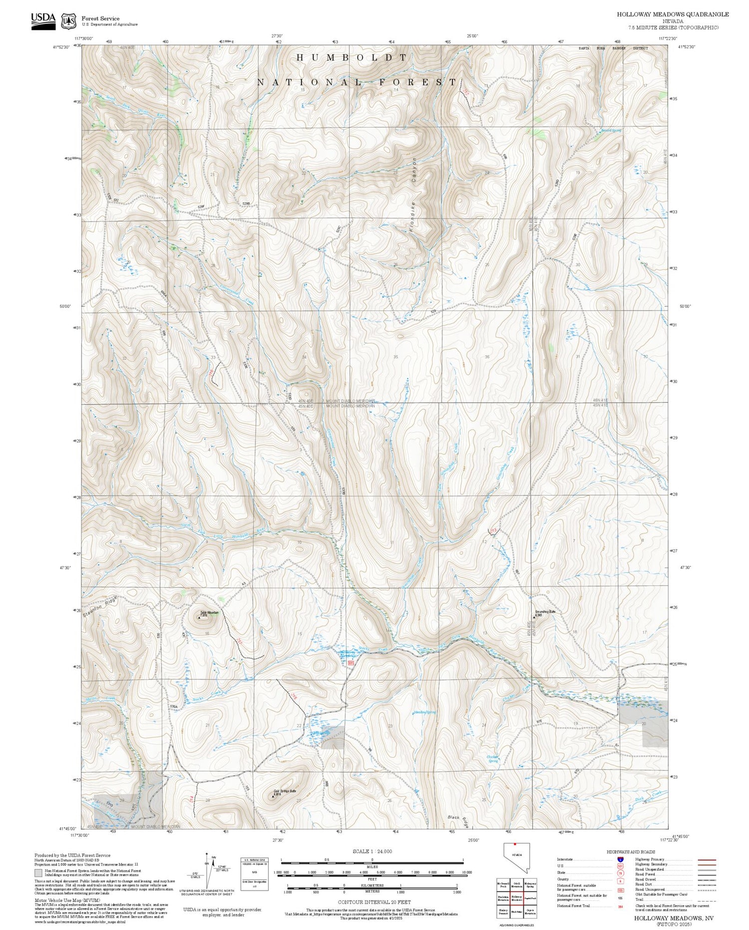 2025 Forest Service Topo Map of Holloway Meadows Nevada