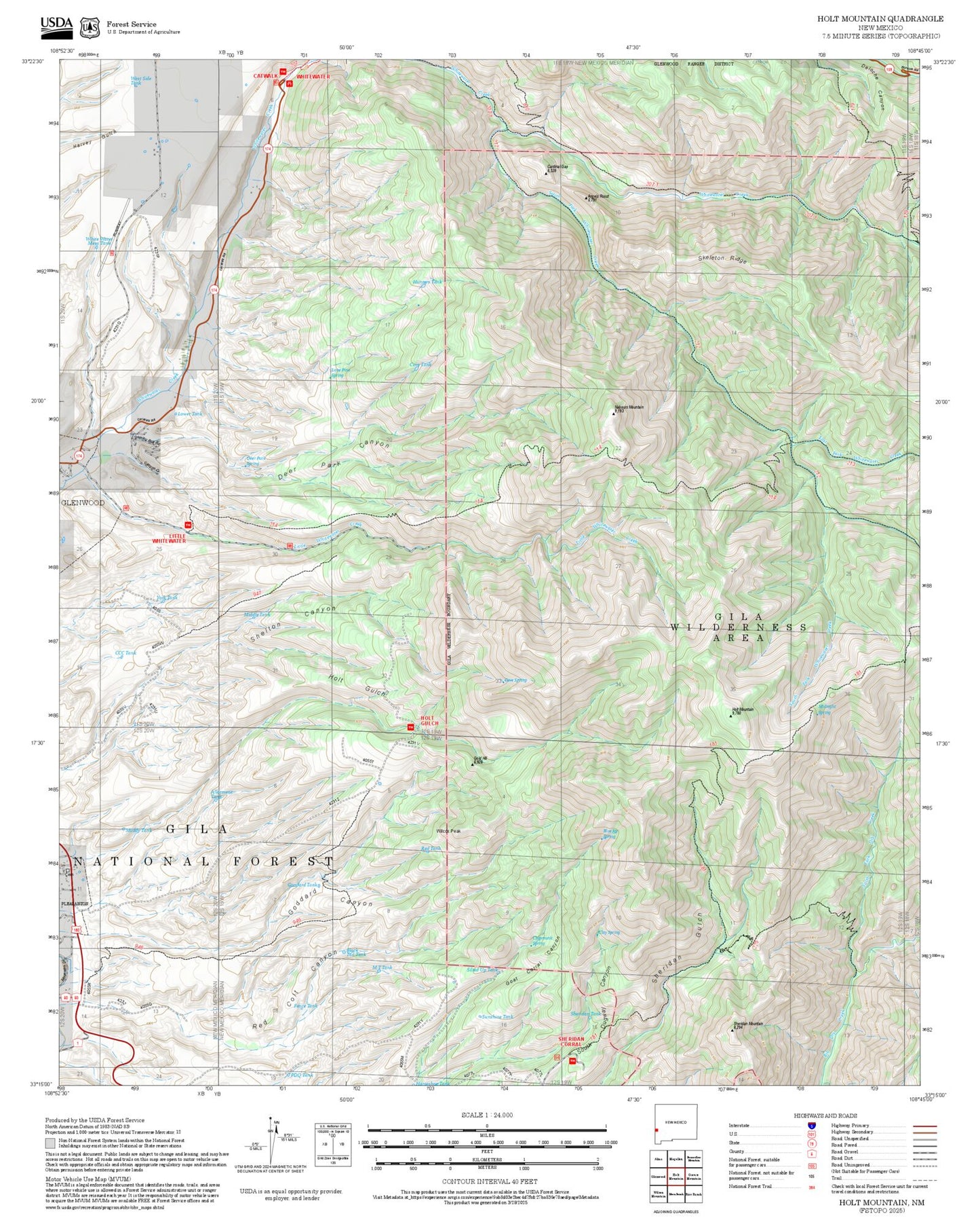 2025 Forest Service Topo Map of Holt Mountain New Mexico