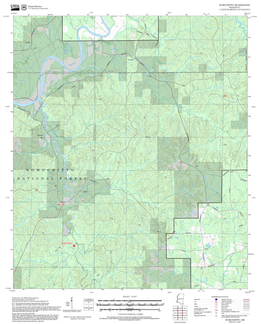 2025 Forest Service Topo Map of Homochitto Mississippi