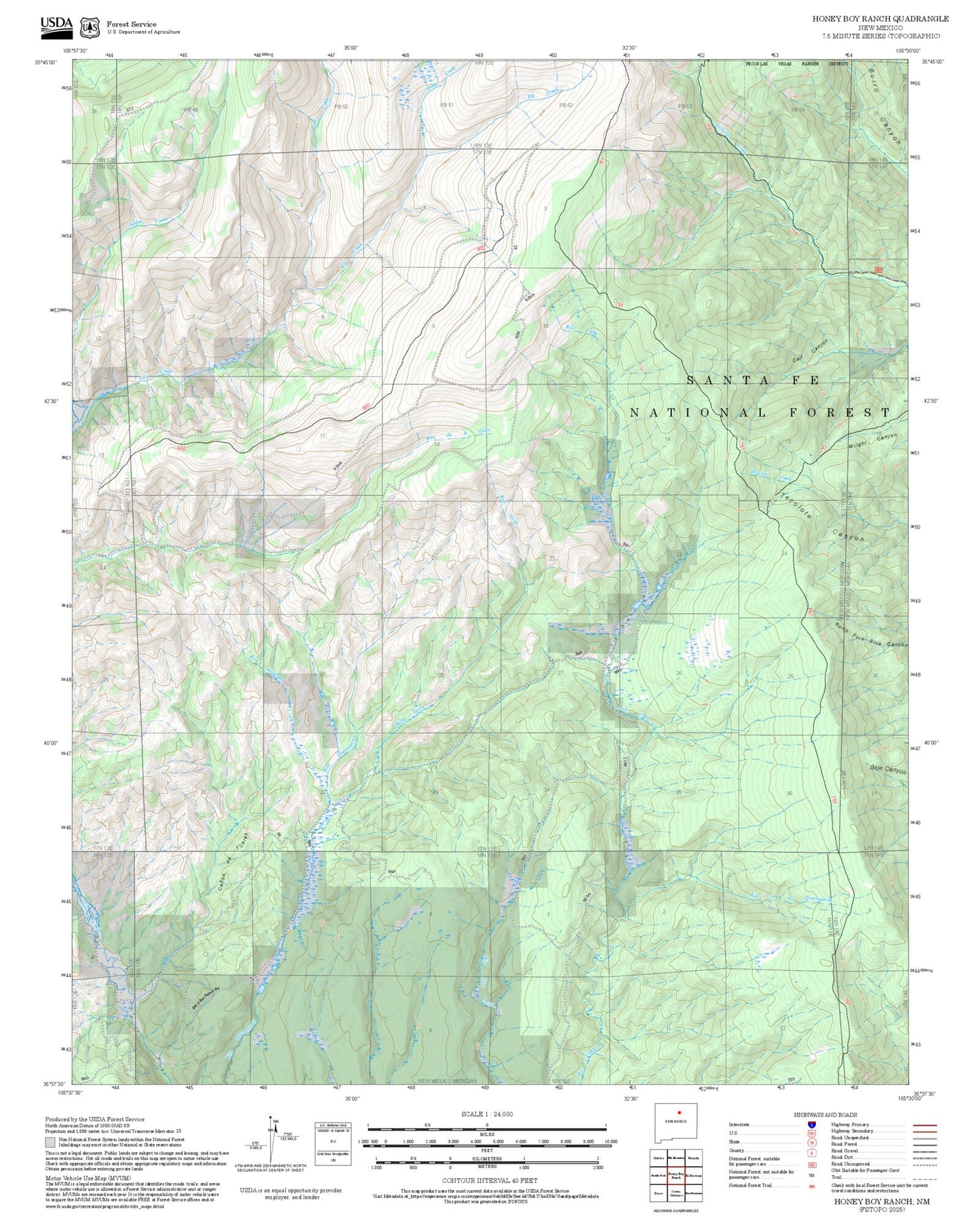 2025 Forest Service Topo Map of Honey Boy Ranch New Mexico