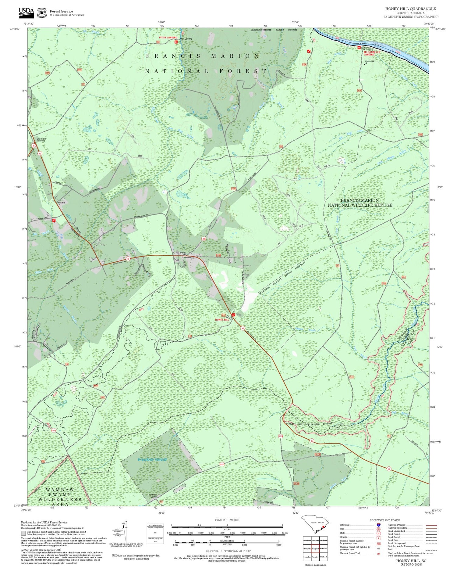 2025 Forest Service Topo Map of Honey Hill South Carolina