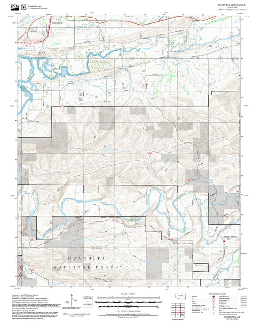 2025 Forest Service Topo Map of Hontubby Oklahoma