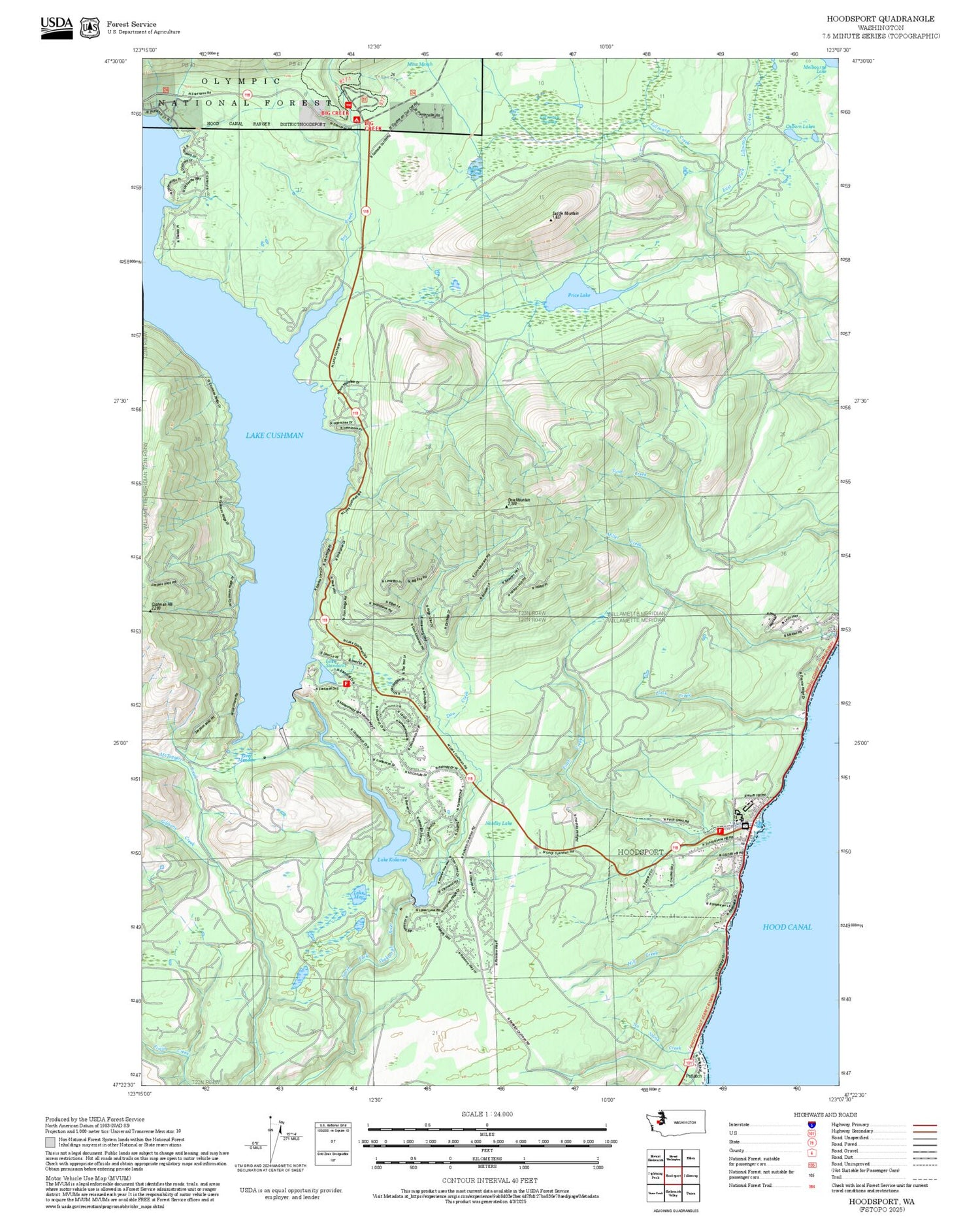 2025 Forest Service Topo Map of Hoodsport Washington