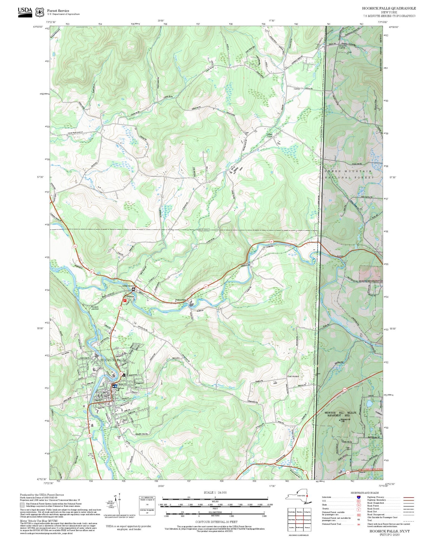 2025 Forest Service Topo Map of Hoosick Falls New York