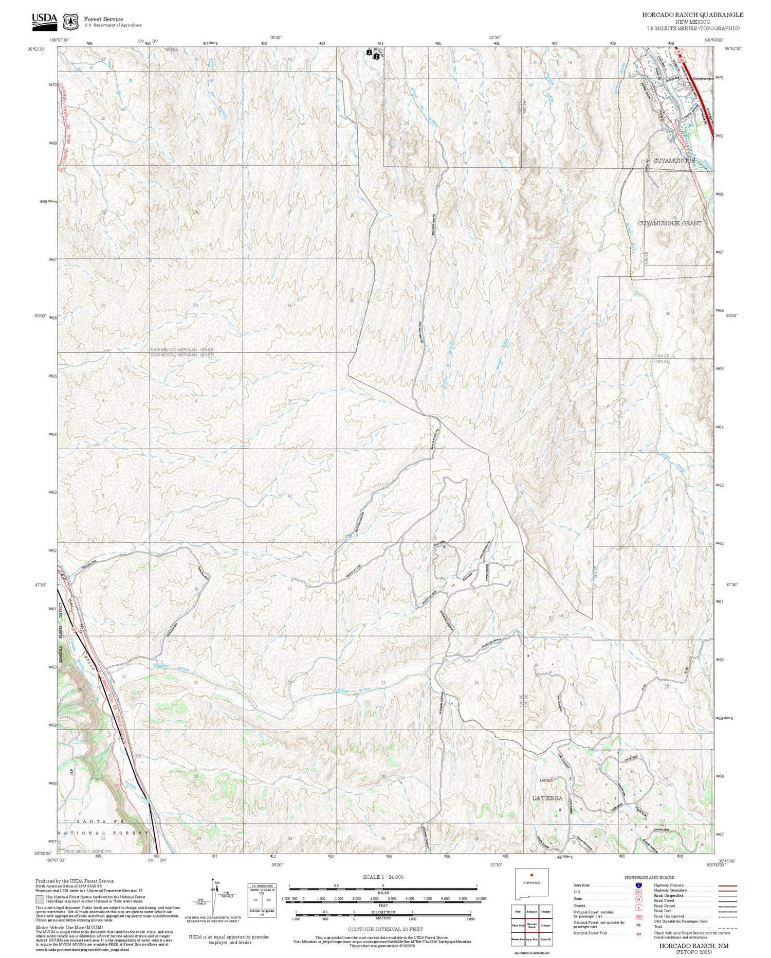 2025 Forest Service Topo Map of Horcado Ranch New Mexico