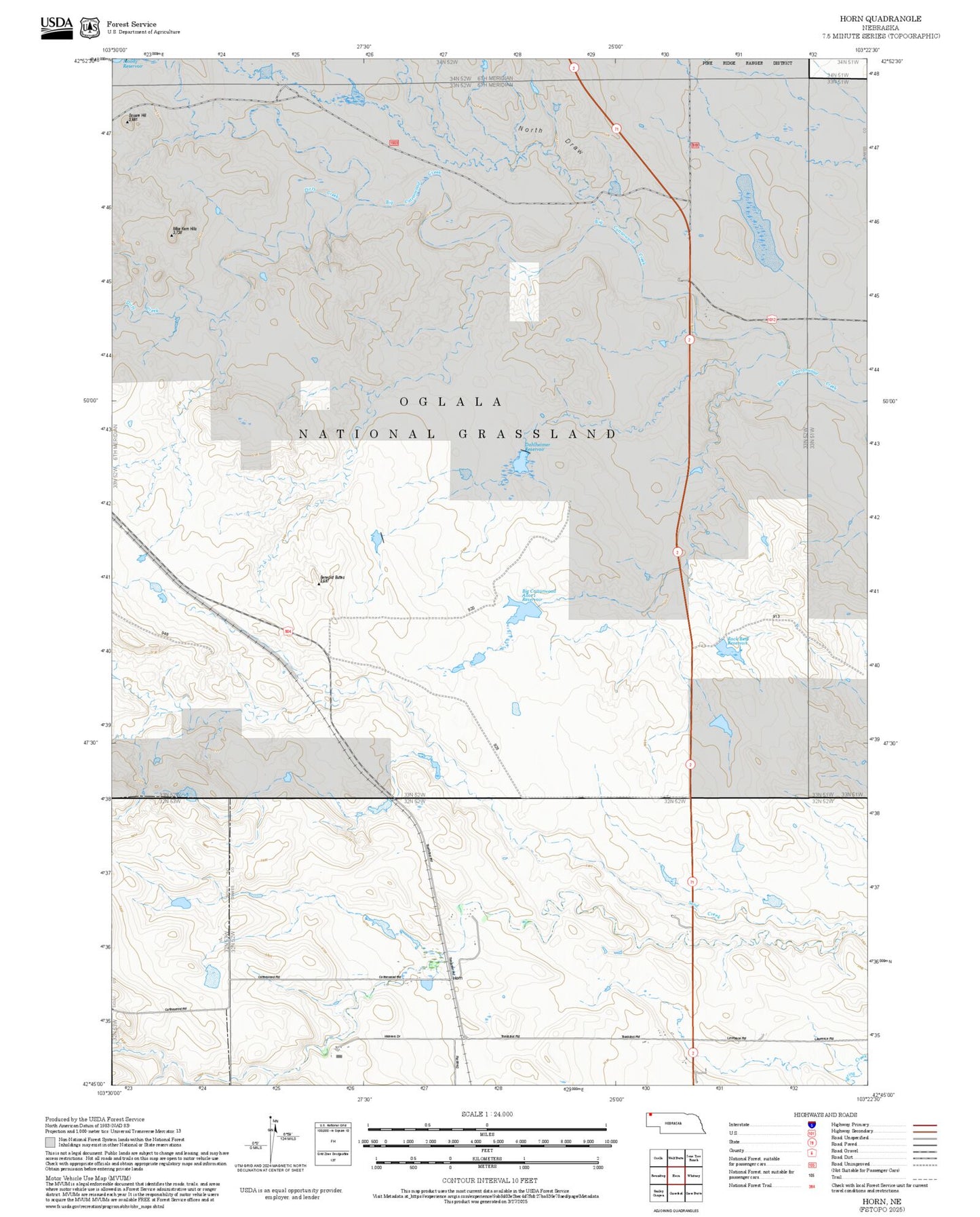 2025 Forest Service Topo Map of Horn Nebraska
