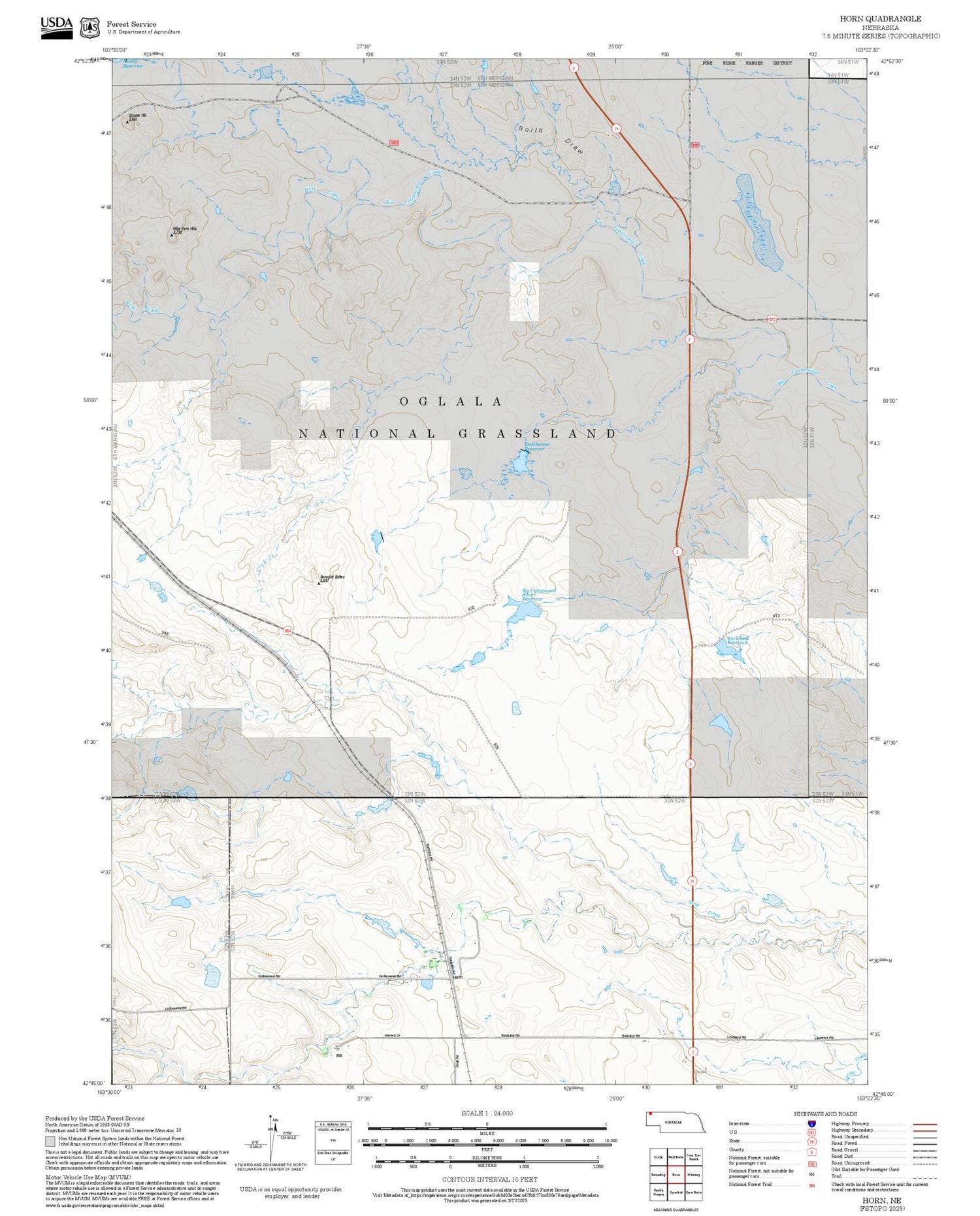 2025 Forest Service Topo Map of Horn Nebraska