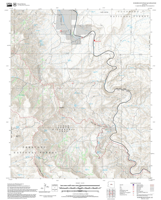 2025 Forest Service Topo Map of Horner Mountain Arizona