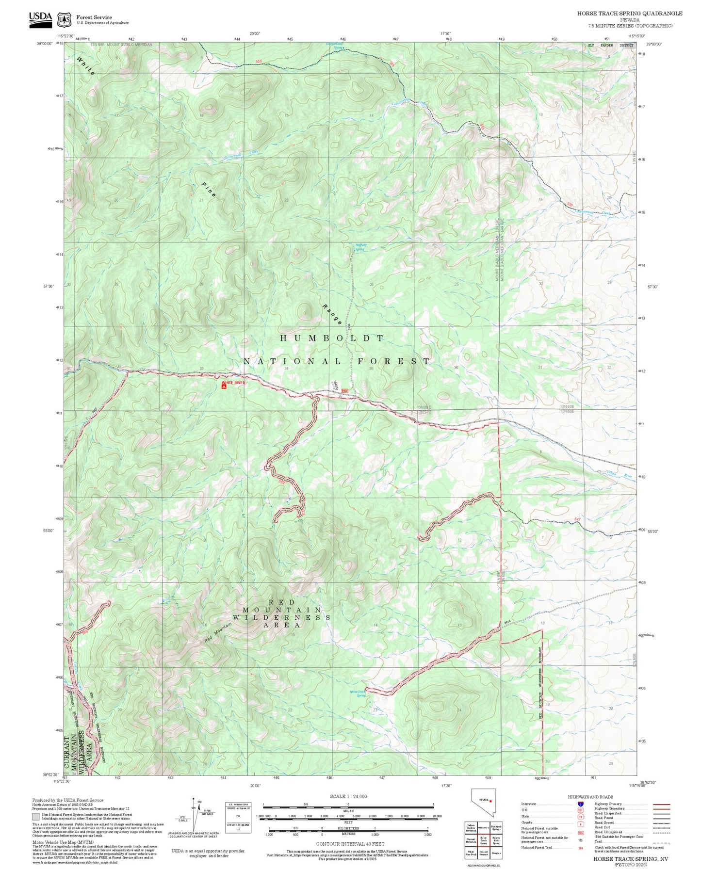 2025 Forest Service Topo Map of Horse Track Spring Nevada