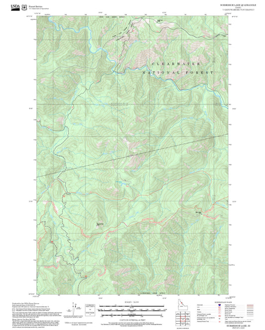 2025 Forest Service Topo Map of Horseshoe Lake Idaho