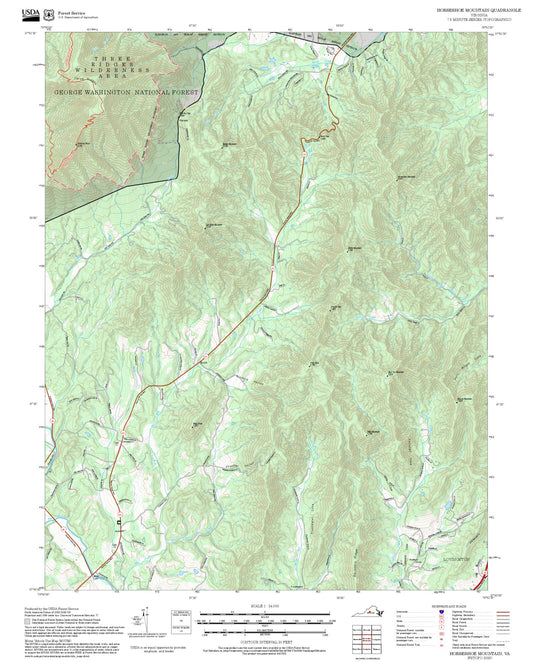 2025 Forest Service Topo Map of Horseshoe Mountain Virginia