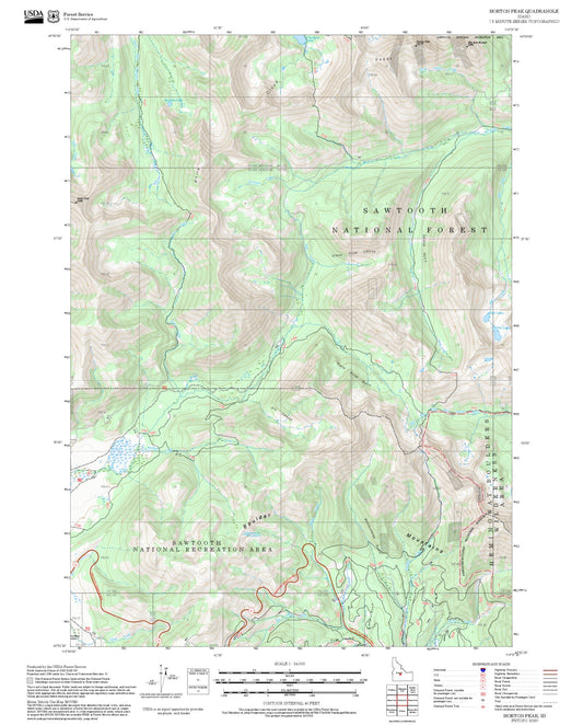 2025 Forest Service Topo Map of Horton Peak Idaho