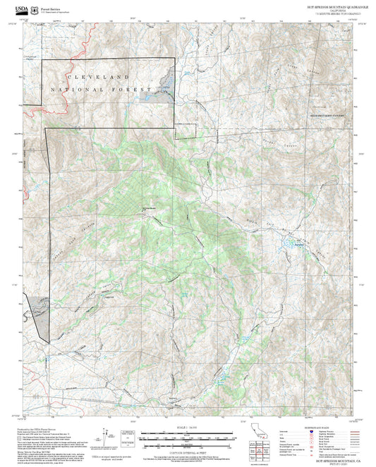 2025 Forest Service Topo Map of Hot Springs Mountain California