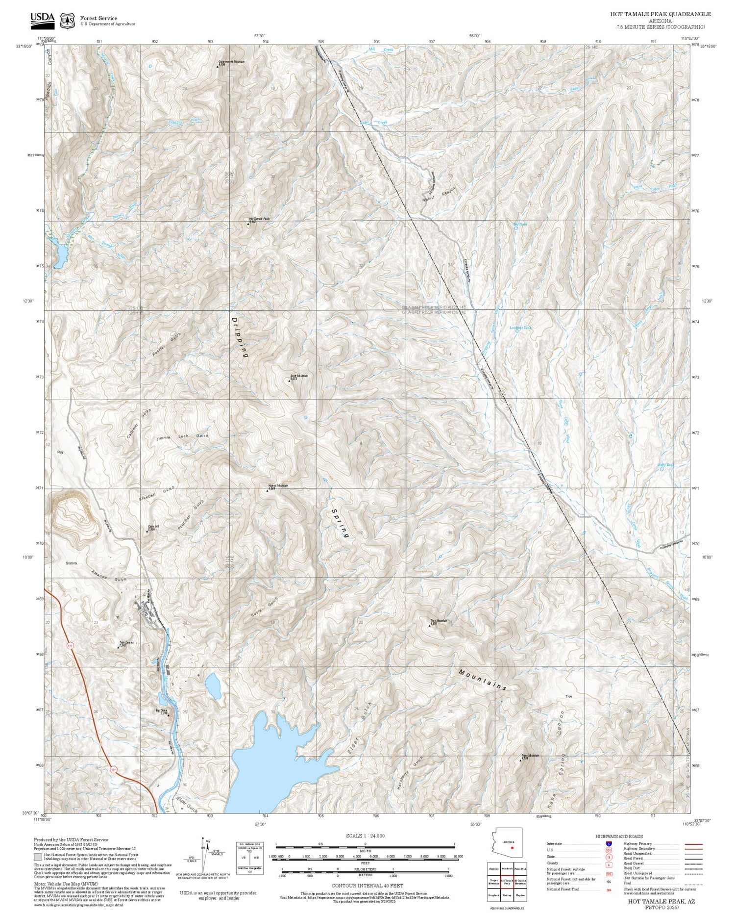 2025 Forest Service Topo Map of Hot Tamale Peak Arizona