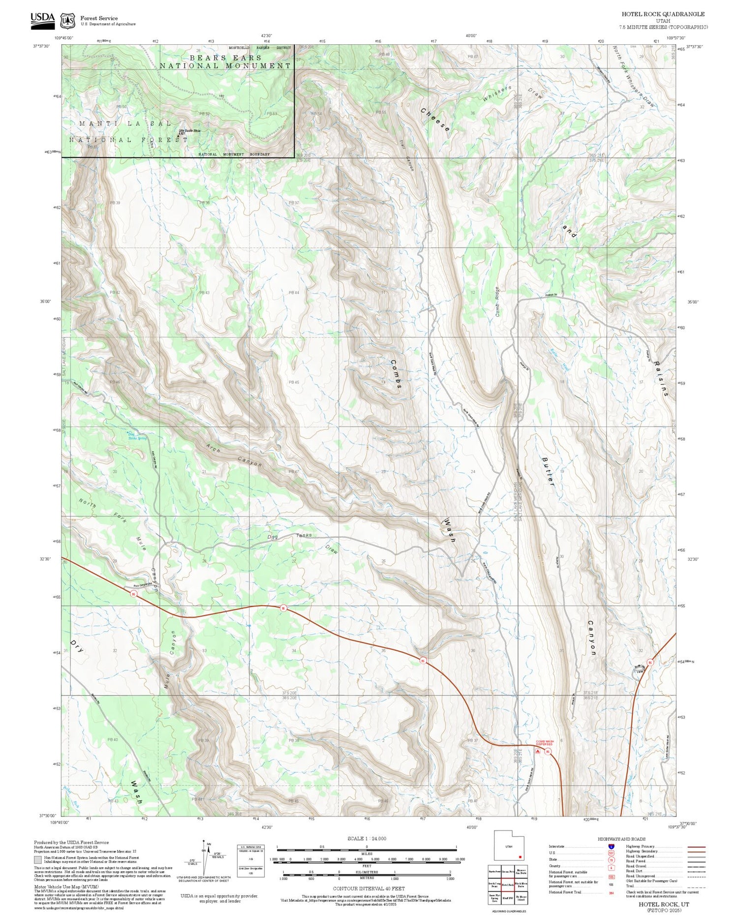 2025 Forest Service Topo Map of Hotel Rock Utah