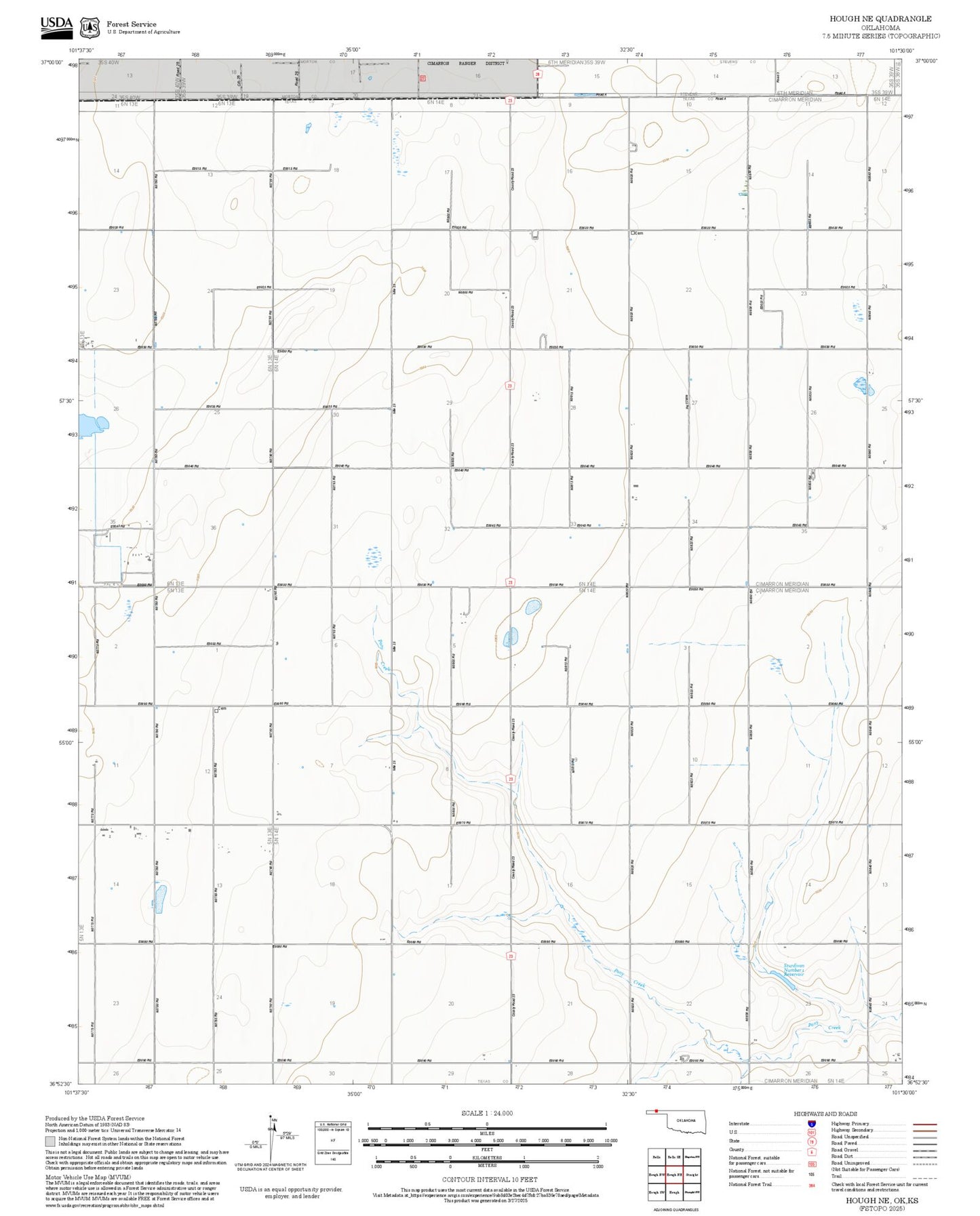 2025 Forest Service Topo Map of Hough NE Oklahoma